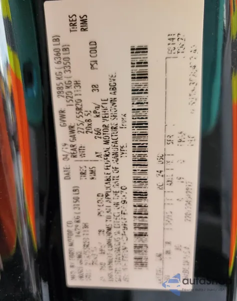 2019 Ford F150 Supercrew z USA, uszkodzony, nr VIN 1FTEW1CP9KFB59070